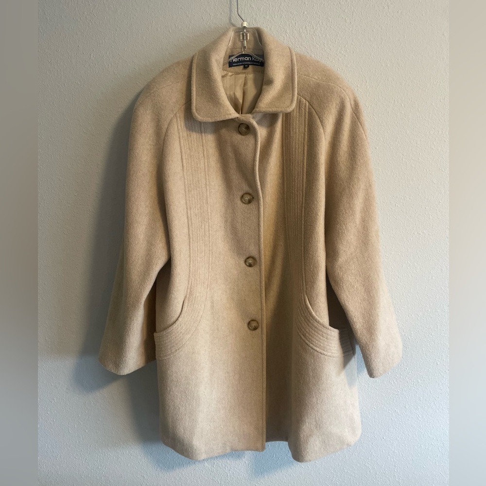 Vintage 100% Wool Herman Kay Coat Womens Beige - Size 16